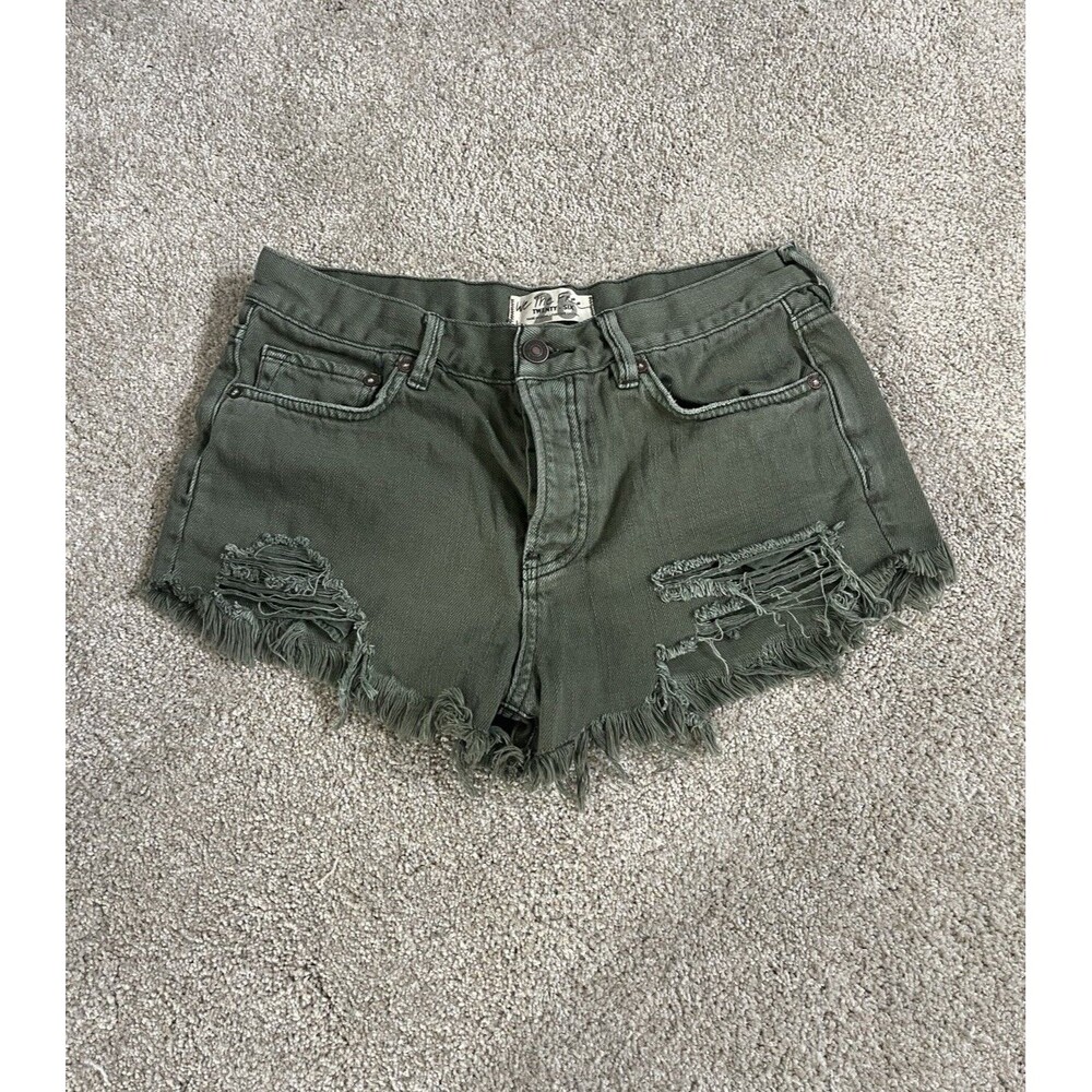We The Free Cut-Off Army Green Shorts Women’s Size 26 Distressed Button Fly